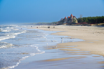 2023-02-21. beach in the seaside town of Leba, Leba, Poland - obrazy, fototapety, plakaty