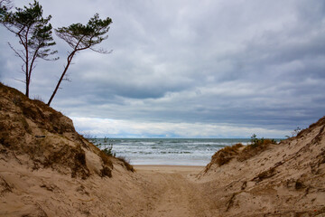 Beautiful dunes scenery of the Slowinski National Park by the Baltic Sea, Leba. Poland
