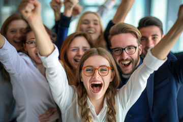young cheerful business people, joyful and optimistic