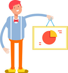 Male Character Holding Pie Chart Signage

