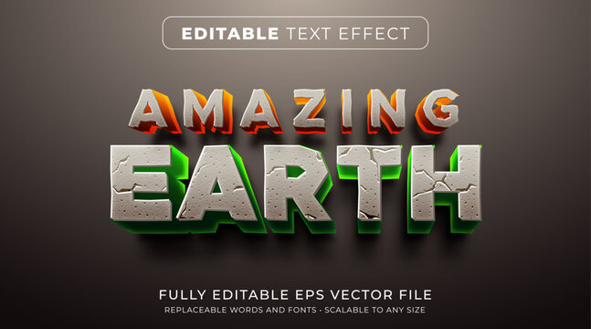 Editable text effect in glowing stone rock style