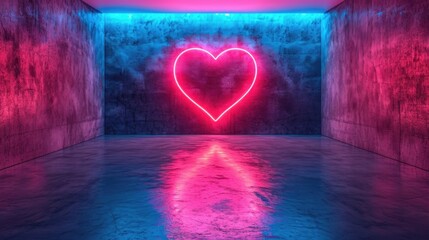 Happy Valentine's Day, neon heart banner, with copy space, neon style fog smoke, romance, love