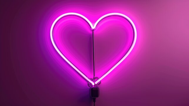 Happy Valentine's Day, neon heart banner, with copy space, neon style fog smoke, romance, love