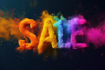 Bright colorful word SALE on black festive background