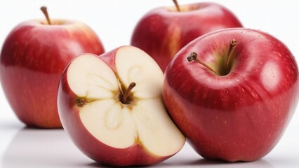piece of red apples on white background in close up photo