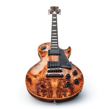 Electric Guitar Wood On Natural Floor On White Background, Illustrations Images