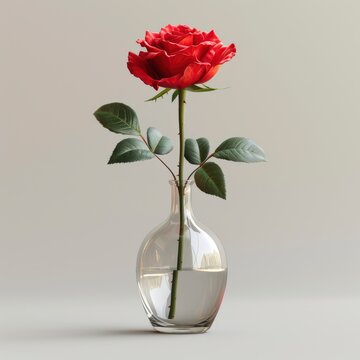 Empty Vase Near Red Rose On White Background, Illustrations Images