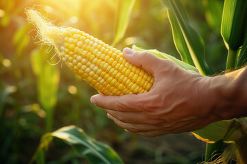 Hand holding corn cob