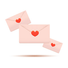 Mail Heart Letter Envelopes Symbol Icon Love. Happy Valentine Day Message in Love Concept. Trendy 3D Vector Realistic Illustration.
