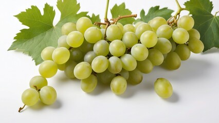 bunch of green grapes isolated on white background in close up photo
