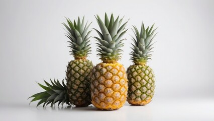 three pineapples on white background with close up photo