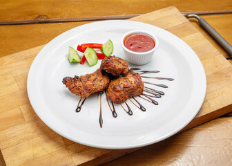 Roasted grilled pork meat on a wooden board