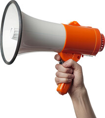 Announcement - hand with megaphone, isolated on transparent background. PNG