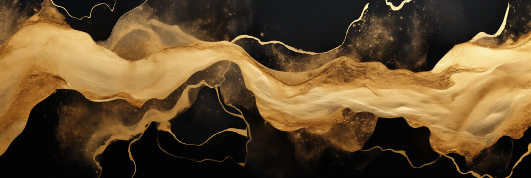 black and gold abstract marble paint splash. Luxury black and gold background, wallpaper 