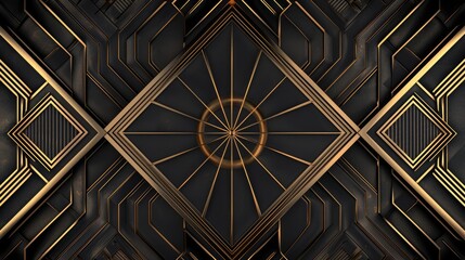 Generative AI, Black and golden luxury 3D textured background in art deco style