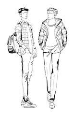 Fashion man set. Sketch of a fashion man in a jacket on a white background. Autumn man. Street style