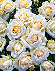 A lot of beautiful white rose flowers all over the place, for a beautiful bright wall background
