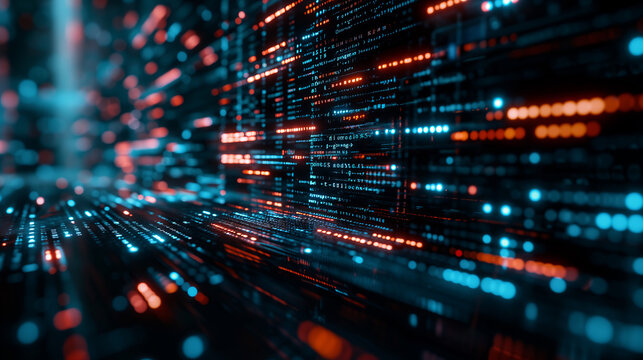 Abstract lines of program code in dark screen technology