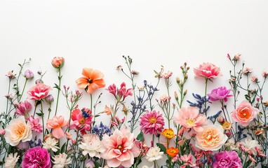 Creative layout made with beautiful flowers on a white background
