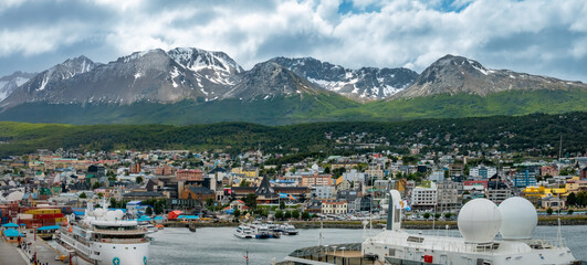 Harbor and city of Ushuaia, Tierra del Fuego, Patagonia, Argentina. A major starting point for...
