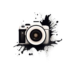 Simple graphic logo of color photo camera on white background.