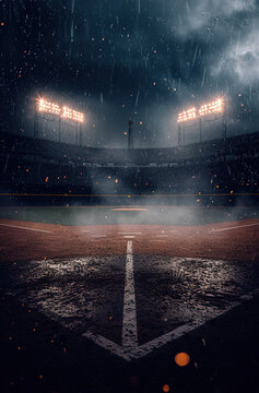 Baseball field in a cold atmosphere, generative ai