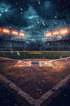 Baseball field in a cold atmosphere, generative ai