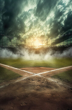 Baseball field in a cold atmosphere, generative ai