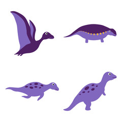 Adorable Dinosaurs Illustration. Flat Cartoon, Isolated Vector Set.