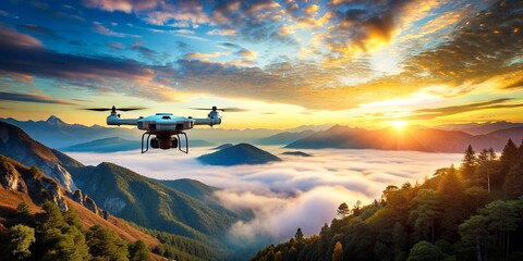 A drone flying over nature and making beautiful pictures and videos.