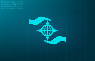 Globe in hands, planet safety symbol. Vector illustration on blue background. Eps 10.