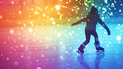 A talented 10-year-old ice skater gracefully glides across the rink, wearing a dazzling sparkling outfit that catches the light.