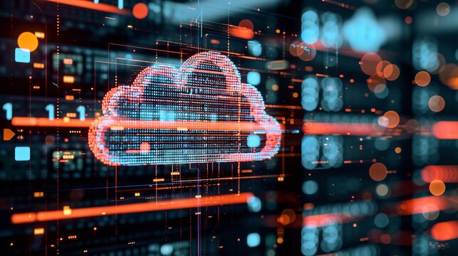Dynamic cloud security with digital shield protecting striking cloud network with ample copy space.