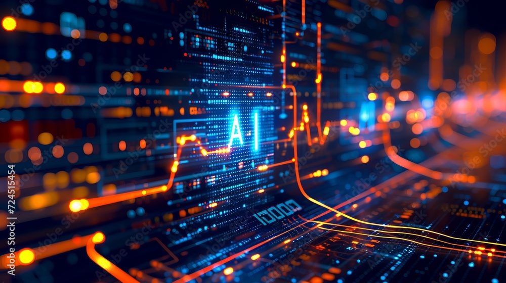 Aufkleber artificial intelligence icon in digital heartbeat line with blurred background and copy space