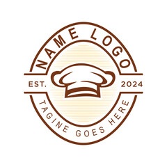 chef and restaurant simple retro logo design with a cap chef hat