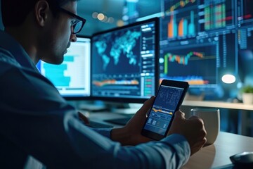 businessman analyze data works on the Insights analytics dashboard for operations management to make investment decisions