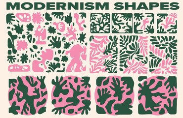 Fototapeta premium A set of trippy melting abstract organic figures hand drawn in ink. Modern neo psychedelic style.