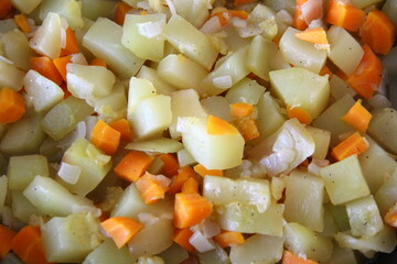 Zucchini with and onion carrots, food background
