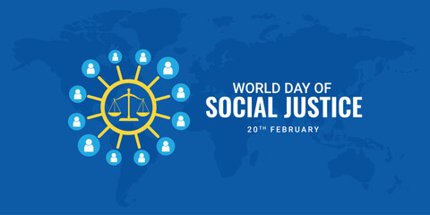Editable design of World Social Justice Day to promote social justice, including efforts to address issues such as poverty, and gender equality. International Justice Day. Vector illustration - obrazy, fototapety, plakaty
