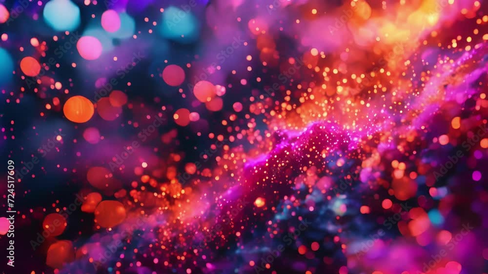 Poster a mesmerizing display of neon pink and orange particles creating a sense of excitement and wonder.