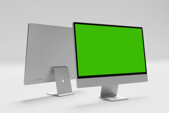 Realistic 3D Computer, with a green screen, isolated on a background