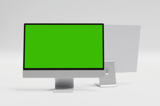Realistic 3D Computer, with a green screen, isolated on a background