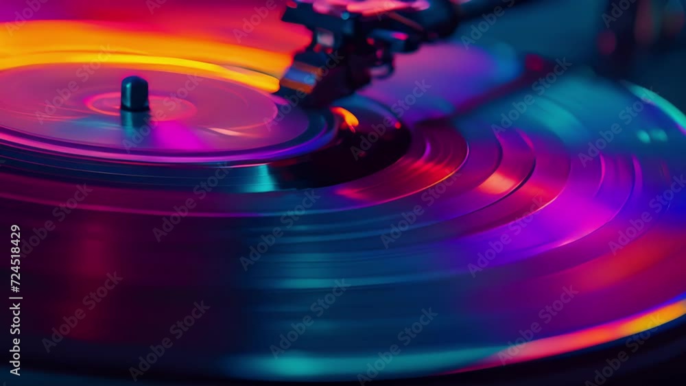 Poster a symphony of abstract patterns and hues captured on a spinning vinyl record creating a captivating 