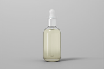 Glass serum bottle and pipette for cosmetic products design mockup isolated on white background realistic render