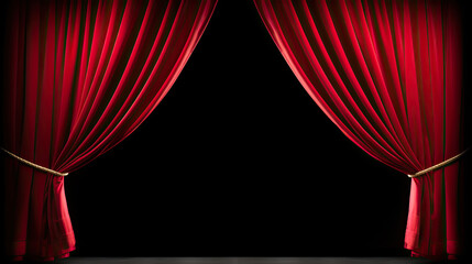 Transparent Dramatic Unveiling: Theater or Cinema Opening the Curtain - Captivating Stock Image for Sale. black background	