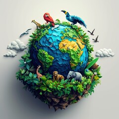 Wildlife Harmony on Blue Globe