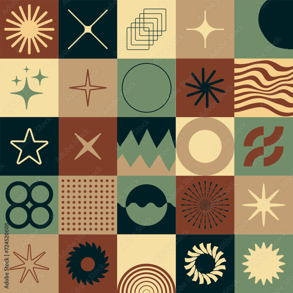 Poster simple geometric abstract vector pattern. swiss design shapes. bauhaus decorative background. brutal