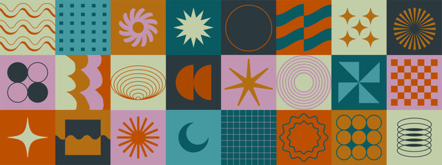 Simple geometric abstract vector pattern. Swiss Design Shapes. Bauhaus Decorative Background. Brutalist Graphic Artwork.