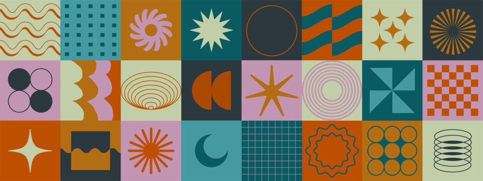 Simple geometric abstract vector pattern. Swiss Design Shapes. Bauhaus Decorative Background. Brutalist Graphic Artwork.