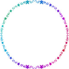 colorful star circle frame. Wreath ring border. Isolated with transparent background